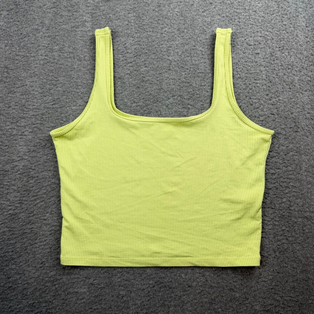 Hollister Tank Top Women's Large Lime Green Ribbed Square Neck Cropped Tank